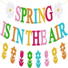 Spring is in The Air Banner Hello Spring Party Decorations Tulips Flowers Garland Welcome Spring Happy Easter Festival Colorful Glitter Party Supplies