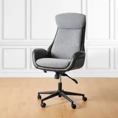 Mid-Century Modern Two-tone color Leatherette Adjustable Swivel High Back Office Chairs Black & gray