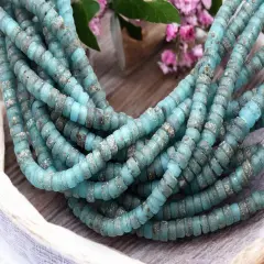 6x3mm Rustic Blue Aqua Indonesian Heishi Beads (20" Strand)