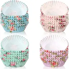 600 Count Floral Cupcake Liners Tea Party Baking Paper Easter Flower Muffin Cupcake Liners Wrappers for Tea Party Wedding Birthday Baby Shower Decorations, 4 Styles