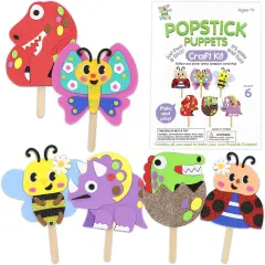 Make 6 Popstick Puppets Craft Kits for Kids, Foam Crafts, Story Time Toys for Ages 4+ Toddler