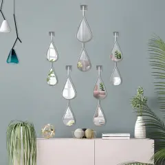 Wall Mirror Silver Decor Tear Drop Shape Metal Frame