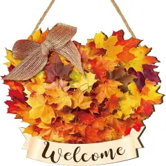 Fall Welcome Door Sign Maple Leaves (Wood)
