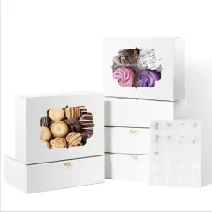 30 Pcs Bakery Boxes 8-In with Windows, Cookie Boxes White for Chocolate Covered Strawberries, Treats, Donuts, Cupcakes, and Candy Gift Giving 8x6x2.5 Inch