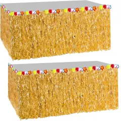 4E's Novelty 9ft Luau Grass Table Skirt, 2 Pack - Perfect for Tiki Party Decorations, Moana Themed Birthday Decorations, & Hawaiian Party Decor