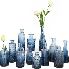 12pcs Glass Bud Vases Set - Mini Vintage Vases for Flowers Blue