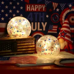 July 4th Decorations - Lighted Glass Ball Patriotic Decor