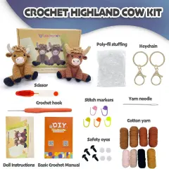 Highland Cow Crochet Kit for Beginners Intermediate, 2 Pcs Animals Amigurumi Crochet Starter Kit