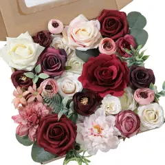 Artificial Flowers Combo Set Bouquets (Burgundy)