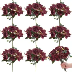 8 Packs Artificial Peony Flowers Faux Silk Hydrangea Bouquet