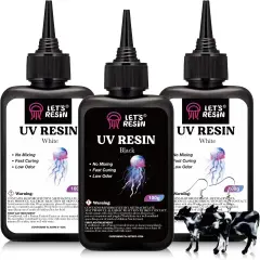 LET'S RESIN Colored UV Resin, 300g Large Capacity White& Black UV Resin, Dark Odorless & Low Shrinkage UV Color Resin for Crafts, Jewelry Making, Colored Resin Casting and Coating