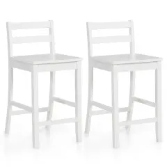 Wooden Bar Stools Set of 2 with Ergonomic Backrest and Footrest-White