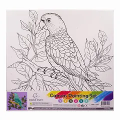 Angels Craft Paint by Number Canvas Set - Tropical Parrot| Includes: 1 Pre-printed Canvas, 6 Acrylic Paint pots, 1 Artist Brush