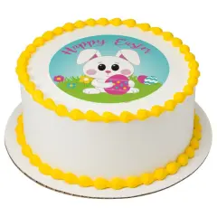 Happy Easter Bunny Edible Cake Topper Image 7.5 in Round