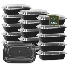 Meal Prep Containers, 50 Packs Plastic Food Storage Containers with Lids, 24oz Bento Box Reusable, To Go Containers Disposable