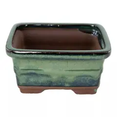 Rectangular Shohin Bonsai, Succulent Pot 6"x 4.5"x 2.5" with Mesh - Green Stain