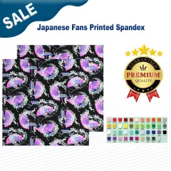1 Yard Japanese Fans Printed 4 Way Stretch Nylon Spandex Fabric 58 60 inch Width