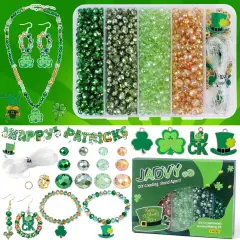 St Patricks Day Crystal Beads for Bracelets Making Kit, Glass Crystal Beads for Jewelry Making Kit with Charms, Beads & Bead Assortments for St Patricks Day Crafts Decorations Accessories