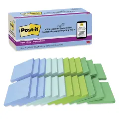 Post-it Recycled Super Sticky Notes - Oasis Collection, 3" x 3", Pkg of 24