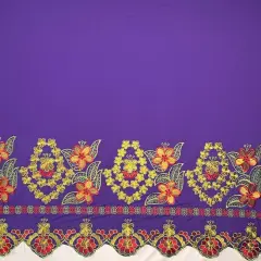 1 Yard Floral Embroidered Border Polyester Fabric 56 inches width, Durable & Elegant Textile Purple