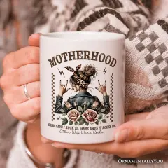 Motherhood Mama Rock Mug, Retro Gift for Strong Moms