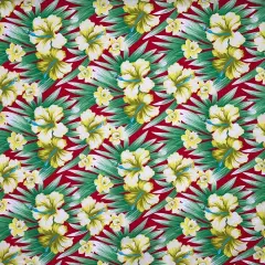 1 Yard Multicolor Hibiscus Fabric, 100% Polyester 60" Wide Red & Green