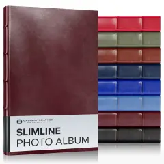 Gallery Leather Slimline Photo Album 4x6-3 Ring Binder, 60 Pages for 120 Photos, Fillable, Can Fit 4x6 Photos, Handcrafted - 11.75 x 8.0 " Acadia Burgundy