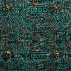 1 Yard Polynesian Tapa Print Peachskin Fabric for Cultural Crafts and Decorative Projects 60 Inch Width Green