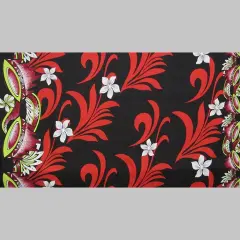 1 Yard Kava Bowl Tiare Palm Leaves Double Border Polyester Fabric 60 Inch Width Red
