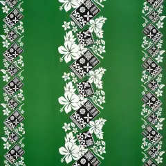1 Yard Hibiscus Tropical Leaf Tapa Border Print Polyester Fabric for Dresses and Apparel, 45 Inch Width Green