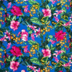 1 Yard Tropical Garden Peachskin Polyester Fabric For Sewing Apparel And Home D&eacute;cor Projects 45 Inch Blue