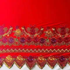 1 Yard Floral Bird Embroidered Polyester Fabric 56" Wide Decorative Fabric for Upholstery, Drapery & Accents Red & Purple