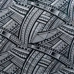 1 Yard Metallic Polynesian Tattoo Print Foil Fabric 60 Inches Wide White/Charcoal