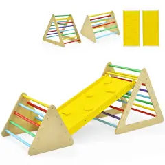Pine and Birch Wood 3-in-1 Kids Climbing Set with Ramp, Ladders and Storage