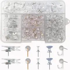 Clear Push Pins Set，200PCs Push Pins Clips Transparent Thumb Tacks Push Pins Hooks Decorative for Cork Board Wall Map Bulletin Boards(5 Styles,Clear)