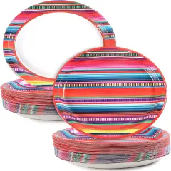 50 PCS Mexican Fiesta Oval Paper Plates Large 11&rdquo; Disposable Fiesta Party Decorations Mexican Floral Stripes Supplies Favor for Cinco De Mayo Dance Pinata Mexico Taco Dinner Party Tableware Set