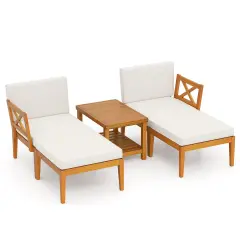 5 Pieces Acacia Wood Patio Chaise Lounge Chair Set with 2-Tier Rectangular Coffee Table