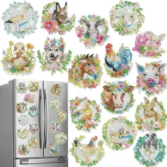 Diamond Art Refrigerator Magnets Kit - 16 PCS Farmhouse Horse Pig Cow Sheep Chicken Duck Dog Rabbit Diamond Art