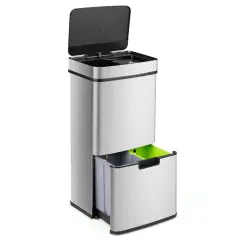 Silver Stainless Steel Motion Sensor Trash Can with 4 Compartments