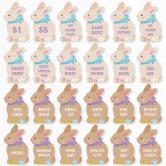 Big Dot of Happiness Spring Easter Egg Hunt Token Stuffers, 24 Count Bunny Shape Egg Filler Tokens with Fun Rewards for Kids, Reusable Easter Activity, Egg Hunt Supplies