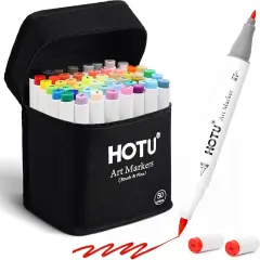 Alcohol Markers Brush Tip 50 Colors Dual Tips Art Marker Set Alcohol-based Sketch Pens with Carrying Case，Non-Bleeding Pad for Art Enthusiast Adults Coloring Illustration