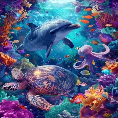 Diamond Art Kits for Adults, 5d DIY Full Drill Underwater Turtle Dolphin Octopus Diamond Painting Kits for Adults Beginner, Diamond Painting Craft Kits for Adults, Wall Home Decor(No Frame) 12x16 in