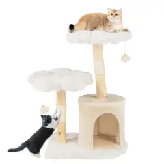 Cat Tree with Solid Wood Branch Posts, Sisal Scratching and Flower-Shaped Platforms