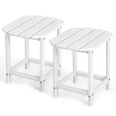 White HDPE Adirondack Outdoor Patio Rectangular Side Table Set of 2 with Folding Design for