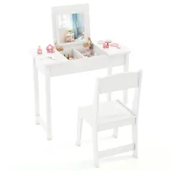 MDF Vanity Table and Chair Set with Acrylic Mirror and Storage White
