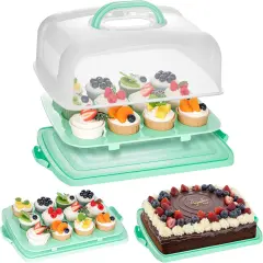 Cake Carrier with Lid, Green Cake Holder Cupcake Container for 12 Cupcakes 2 in 1 Portable Dessert Container for Cake Pie Muffin Cobbler