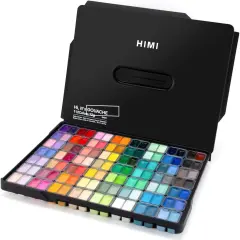 Gouache Paint Set, 112 Colors x 12g Twin Jelly Cup Design in a Carrying Case, Non-Toxic Gouache Paint for Canvas and Paper, Perfect for Artists, Student, Gouache Opaque Painting(Black)