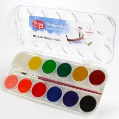 Watercolor Paint Set of 12 Colors; Includes Brush & Closable Mixing Tray, Multicolor