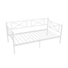 Twin Platform Bed Frame with Metal Slats and Space-saving Design White