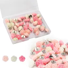 40Pcs Rose Theme Push Pins Rose Thumb Tacks Decorative Flower Cork Board Tacks for Bulletin Board, Photos Wall Maps and Other Offices Schools Supplies and Accessories, Resin&hellip;
